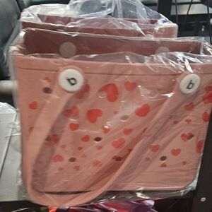 Pink Heart Pattern Bogg Like Bag.
